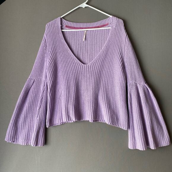 Free‎ People sz S purple knit bell sleeve 100% cotton sweater NWOT - Picture 3 of 11